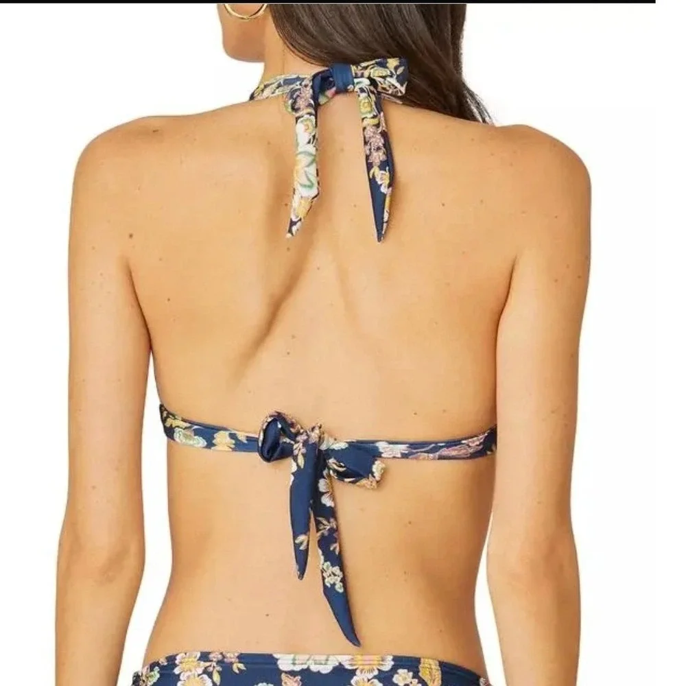 NWT Shoshanna Bikini Top Navy Multi‎ Floral Ring Triangle Halter Womens Size C